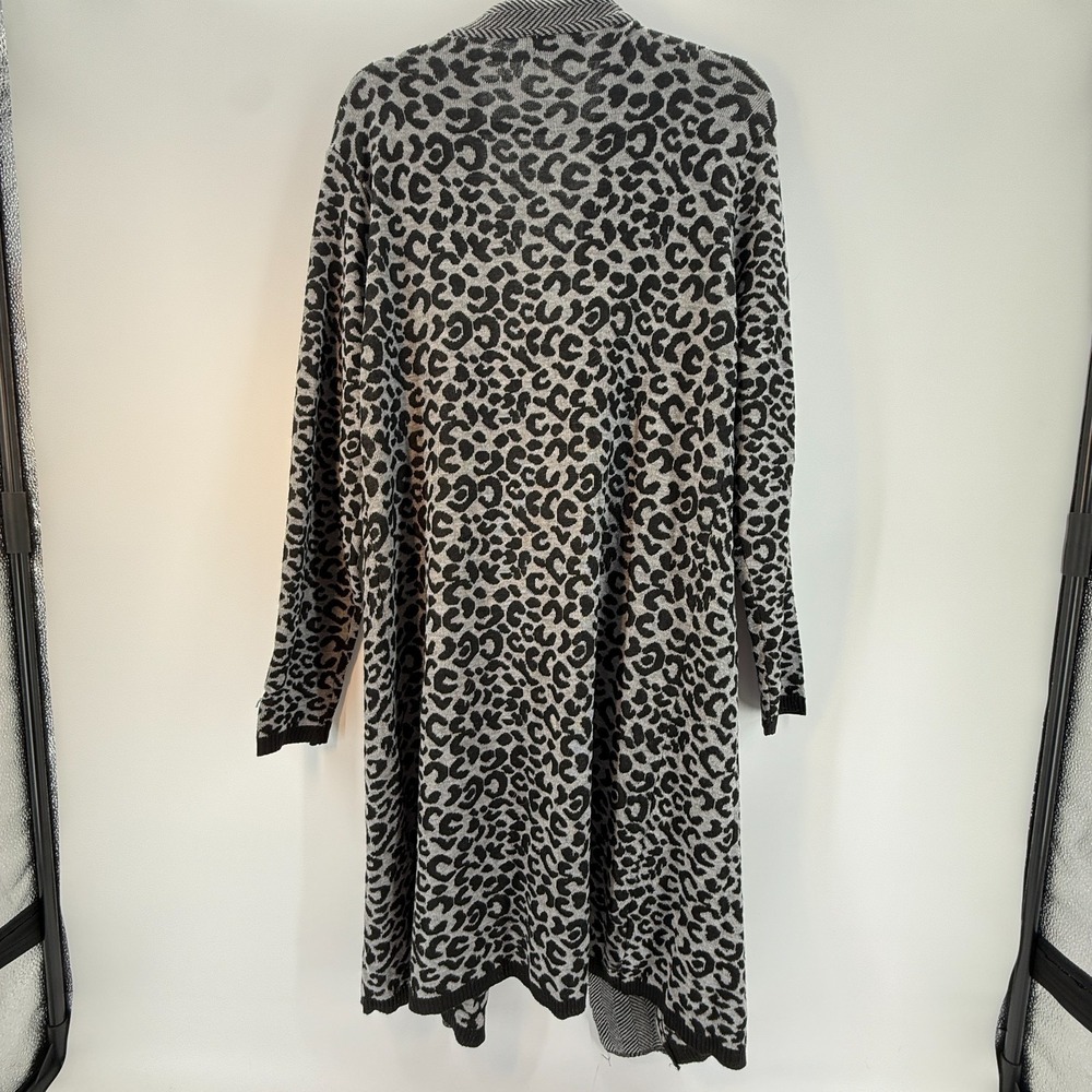 Domani Women Animal Print Long Open Front Cardigan Sweater Gray 3X Duster - Picture 7 of 10